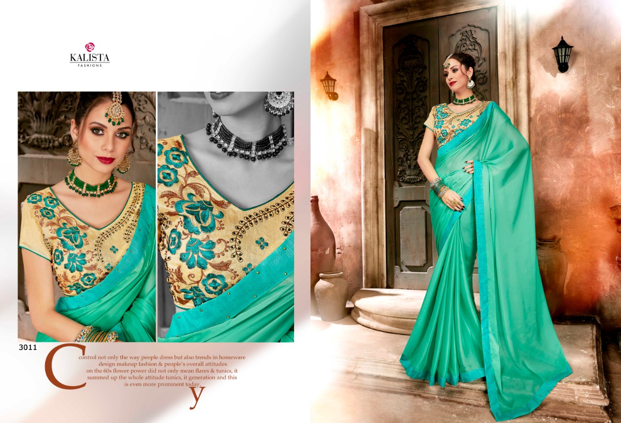 Anandi Vol-3 By Kalista Fashion 3011 To 3018 Series Indian Traditional Wear Collection Beautiful Stylish Fancy Colorful Party Wear & Occasional Wear Chiffon/ Georgette Embroidered Sarees At Wholesale Price