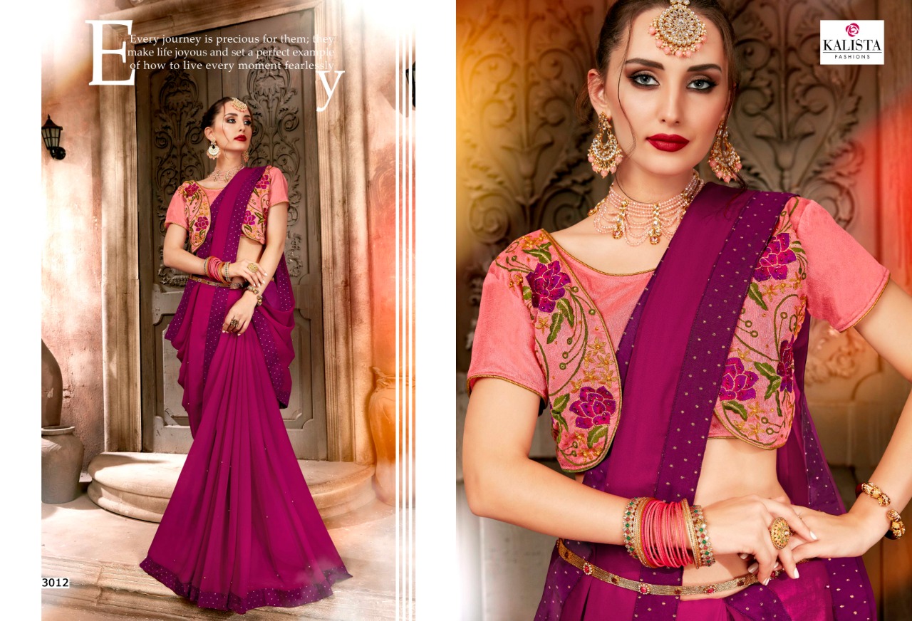 Anandi Vol-3 By Kalista Fashion 3011 To 3018 Series Indian Traditional Wear Collection Beautiful Stylish Fancy Colorful Party Wear & Occasional Wear Chiffon/ Georgette Embroidered Sarees At Wholesale Price