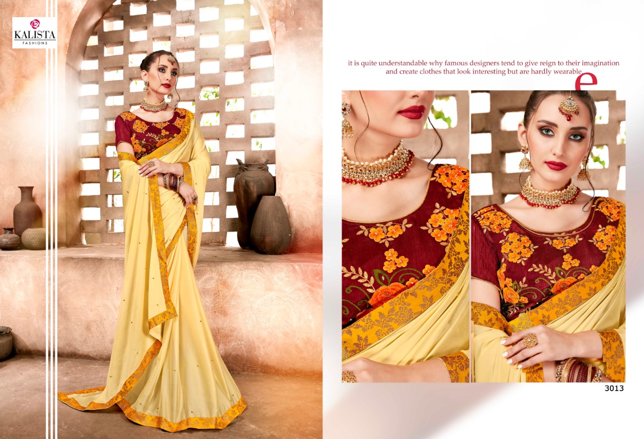 Anandi Vol-3 By Kalista Fashion 3011 To 3018 Series Indian Traditional Wear Collection Beautiful Stylish Fancy Colorful Party Wear & Occasional Wear Chiffon/ Georgette Embroidered Sarees At Wholesale Price