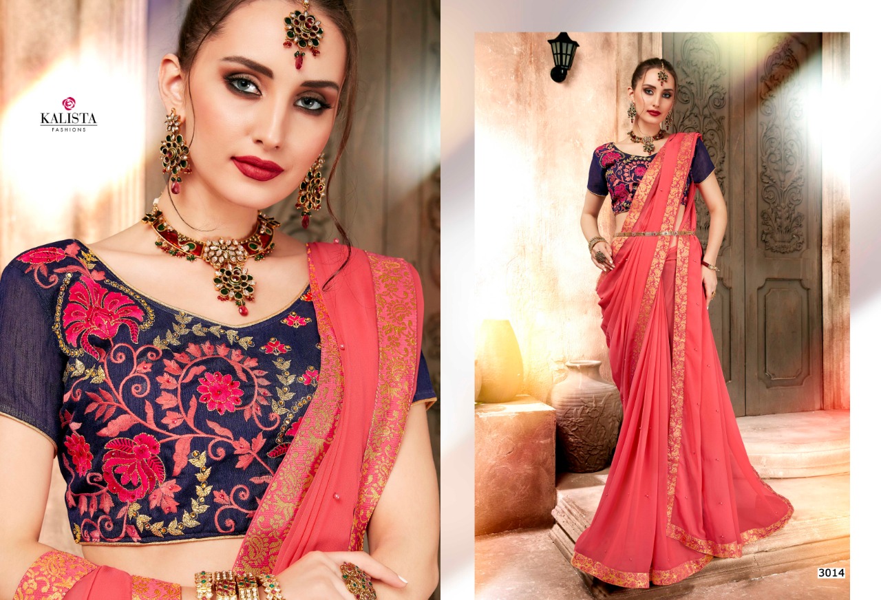 Anandi Vol-3 By Kalista Fashion 3011 To 3018 Series Indian Traditional Wear Collection Beautiful Stylish Fancy Colorful Party Wear & Occasional Wear Chiffon/ Georgette Embroidered Sarees At Wholesale Price
