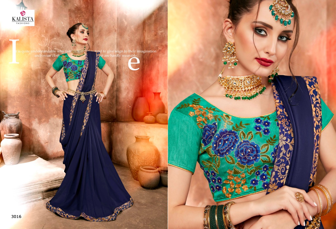 Anandi Vol-3 By Kalista Fashion 3011 To 3018 Series Indian Traditional Wear Collection Beautiful Stylish Fancy Colorful Party Wear & Occasional Wear Chiffon/ Georgette Embroidered Sarees At Wholesale Price