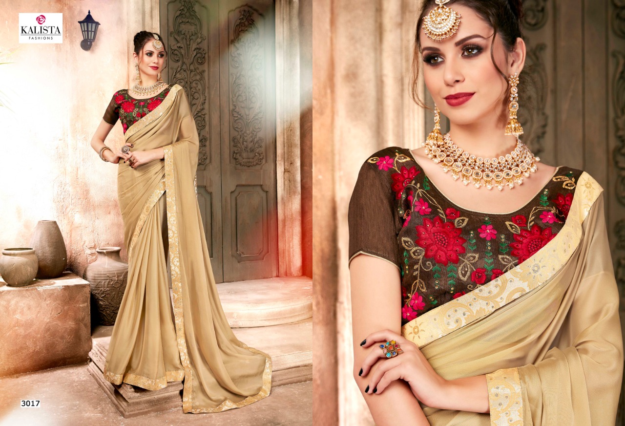 Anandi Vol-3 By Kalista Fashion 3011 To 3018 Series Indian Traditional Wear Collection Beautiful Stylish Fancy Colorful Party Wear & Occasional Wear Chiffon/ Georgette Embroidered Sarees At Wholesale Price
