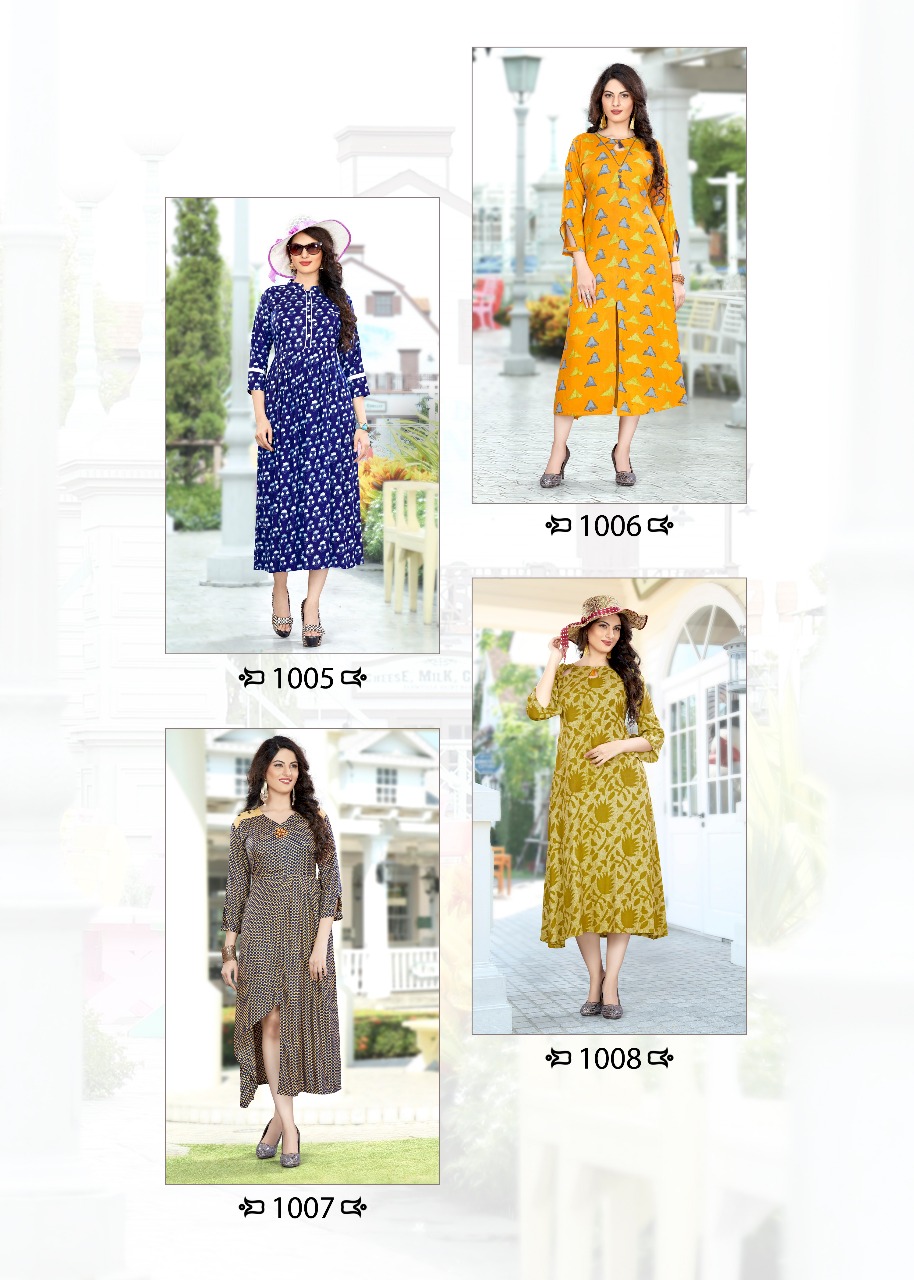 Anika By Inas 1001 To 1008 Series Beautiful Colorful Stylish Fancy Casual Wear & Ethnic Wear & Ready To Wear Heavy Rayon Printed Kurtis At Wholesale Price