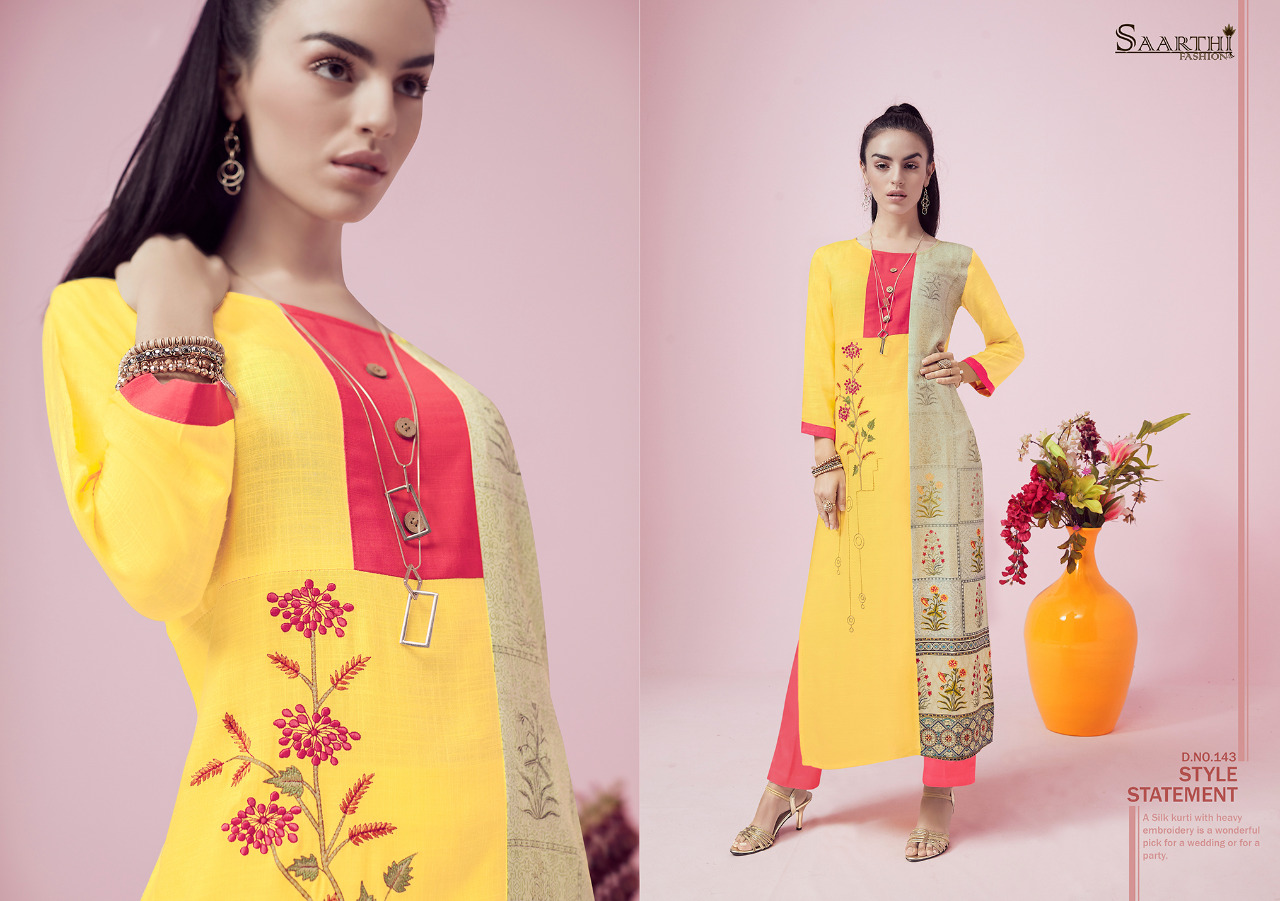 Animi By Saarthi Fashion 139 To 148 Series Beautiful Stylish Fancy Colorful Ethnic Wear & Ready To Wear & Casual Wear Rayon Slub Kurtis At Wholesale Price
