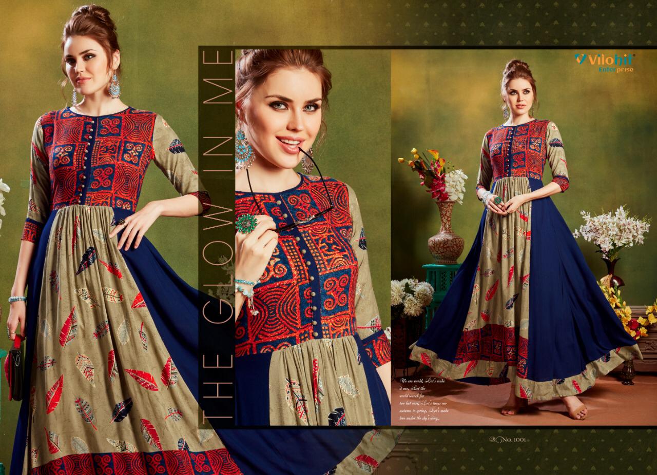 Ankita Vol-1 By Vilohit Enterprise 001 To 1006 Series Indian Traditional Wear Collection Beautiful Stylish Fancy Colorful Party Wear & Occasional Wear Heavy Rayon Printed Kurtis At Wholesale Price