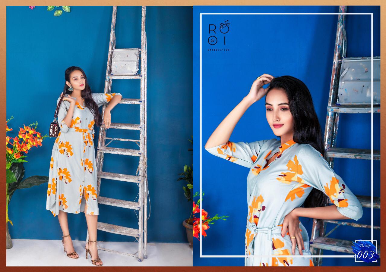 Anoukhi By Rooi 001 To 008 Series Beautiful Stylish Colorful Fancy Party Wear & Ethnic Wear & Ready To Wear Heavy Rayon Printed Kurtis At Wholesale Price