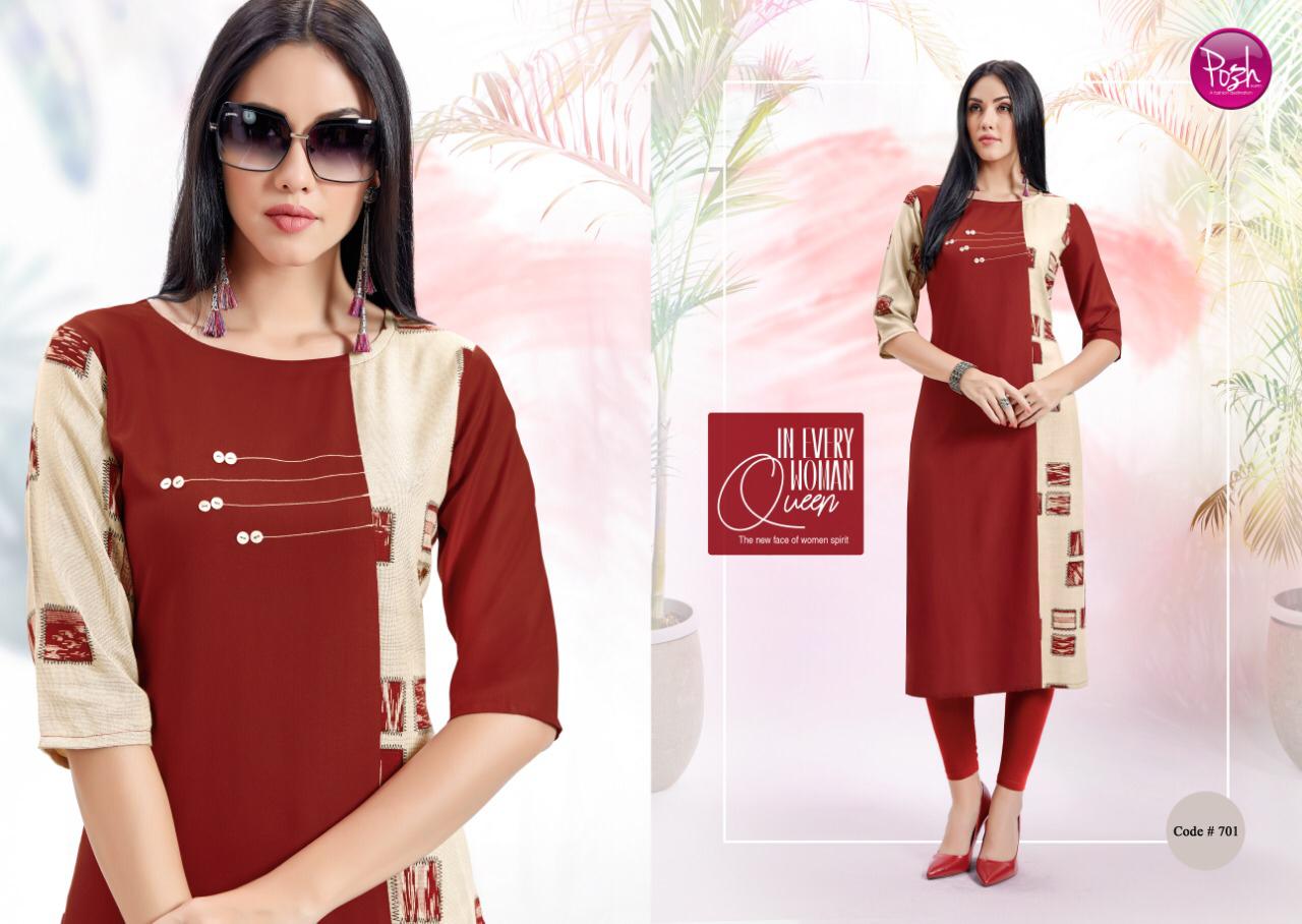 Anshika Vol-2 By Posh 701 To 708 Series Beautiful Stylish Fancy Colorful Casual Wear & Ready To Wear & Ethnic Wear Rayon Printed Kurtis At Wholesale Price