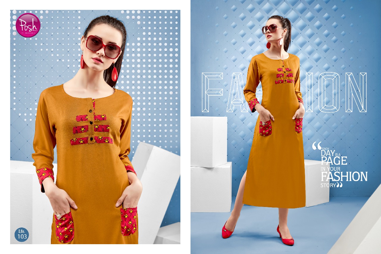 Anshika By Posh 101 To 108 Series Beautiful Stylish Fancy Colorful Casual Wear & Ready To Wear & Ethnic Wear Rayon Printed Kurtis At Wholesale Price
