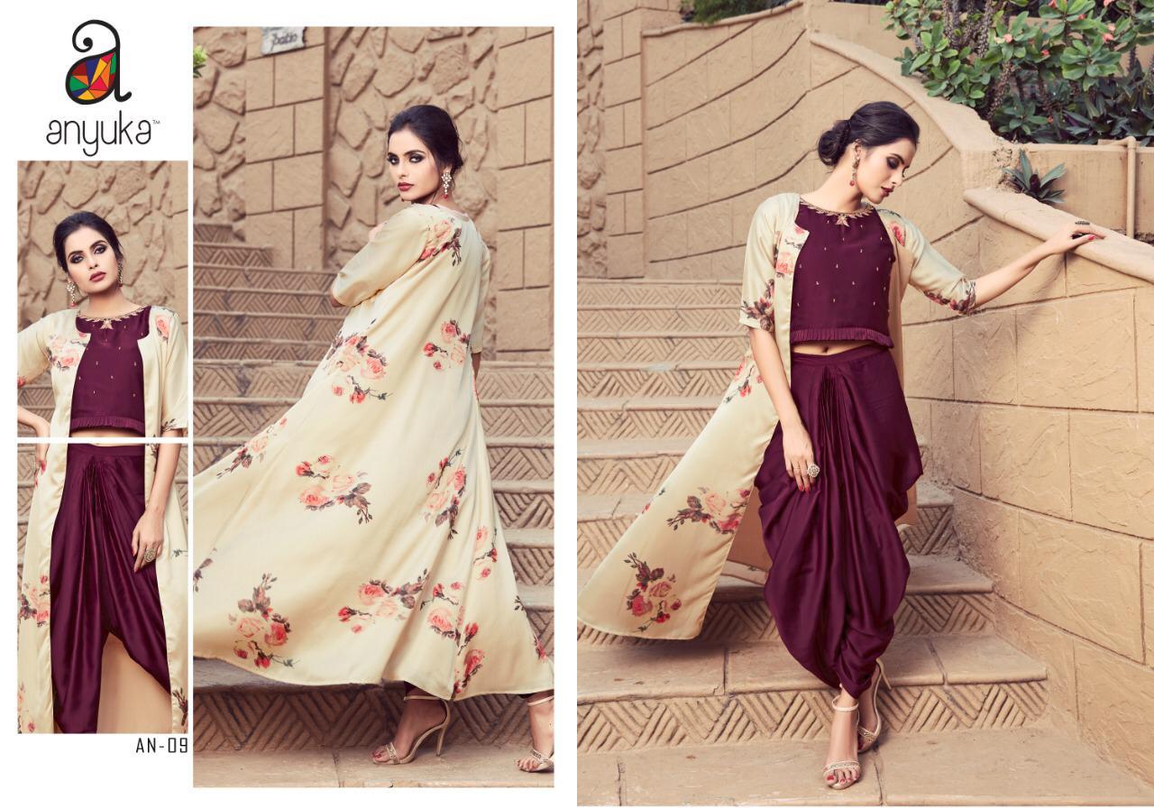 Anyuka An-09 To An-17 Series By Anyuka Beautiful Colorful Stylish Fancy Casual Wear & Ethnic Wear & Ready To Wear Modal Satin Handwork Kurtis With Palazzo At Wholesale Price