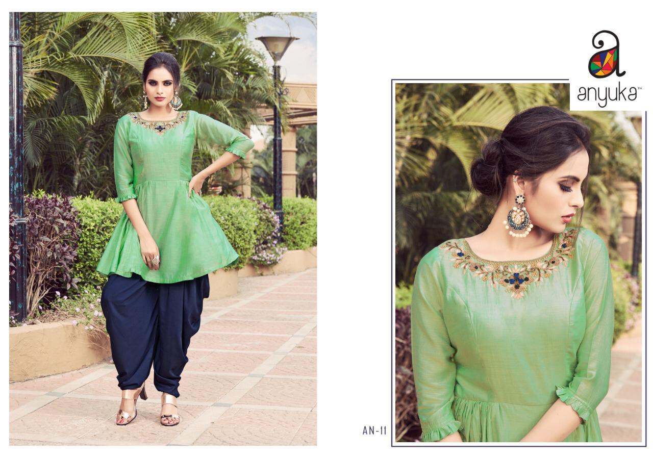 Anyuka An-09 To An-17 Series By Anyuka Beautiful Colorful Stylish Fancy Casual Wear & Ethnic Wear & Ready To Wear Modal Satin Handwork Kurtis With Palazzo At Wholesale Price