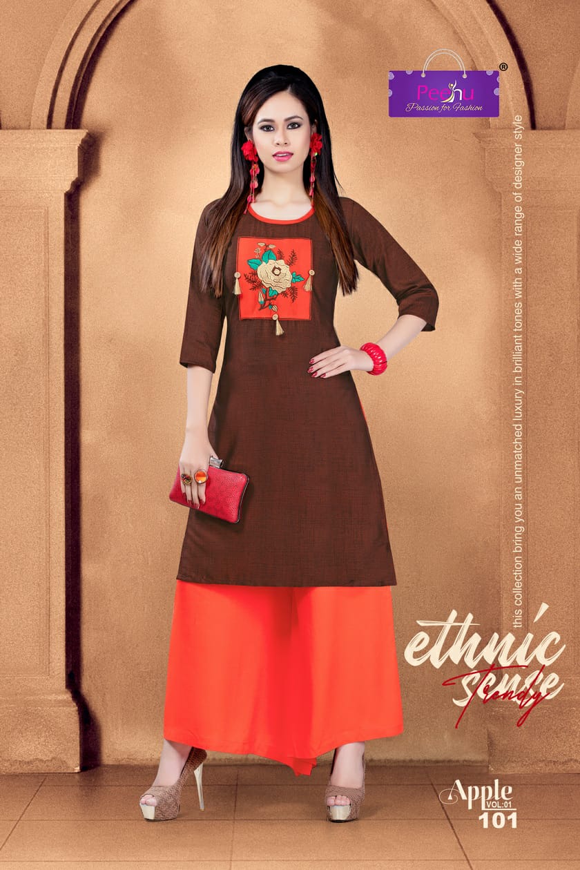 Apple By Peehu 101 To 106 Series Stylish Fancy Beautiful Colorful Casual Wear & Ethnic Wear Rayon Two Tone Printed Kurtis With Bottom At Wholesale Price