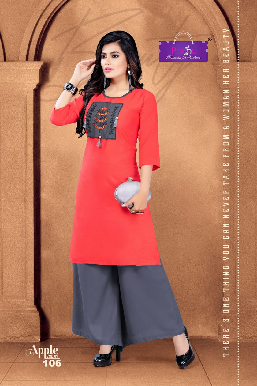 Apple By Peehu 101 To 106 Series Stylish Fancy Beautiful Colorful Casual Wear & Ethnic Wear Rayon Two Tone Printed Kurtis With Bottom At Wholesale Price