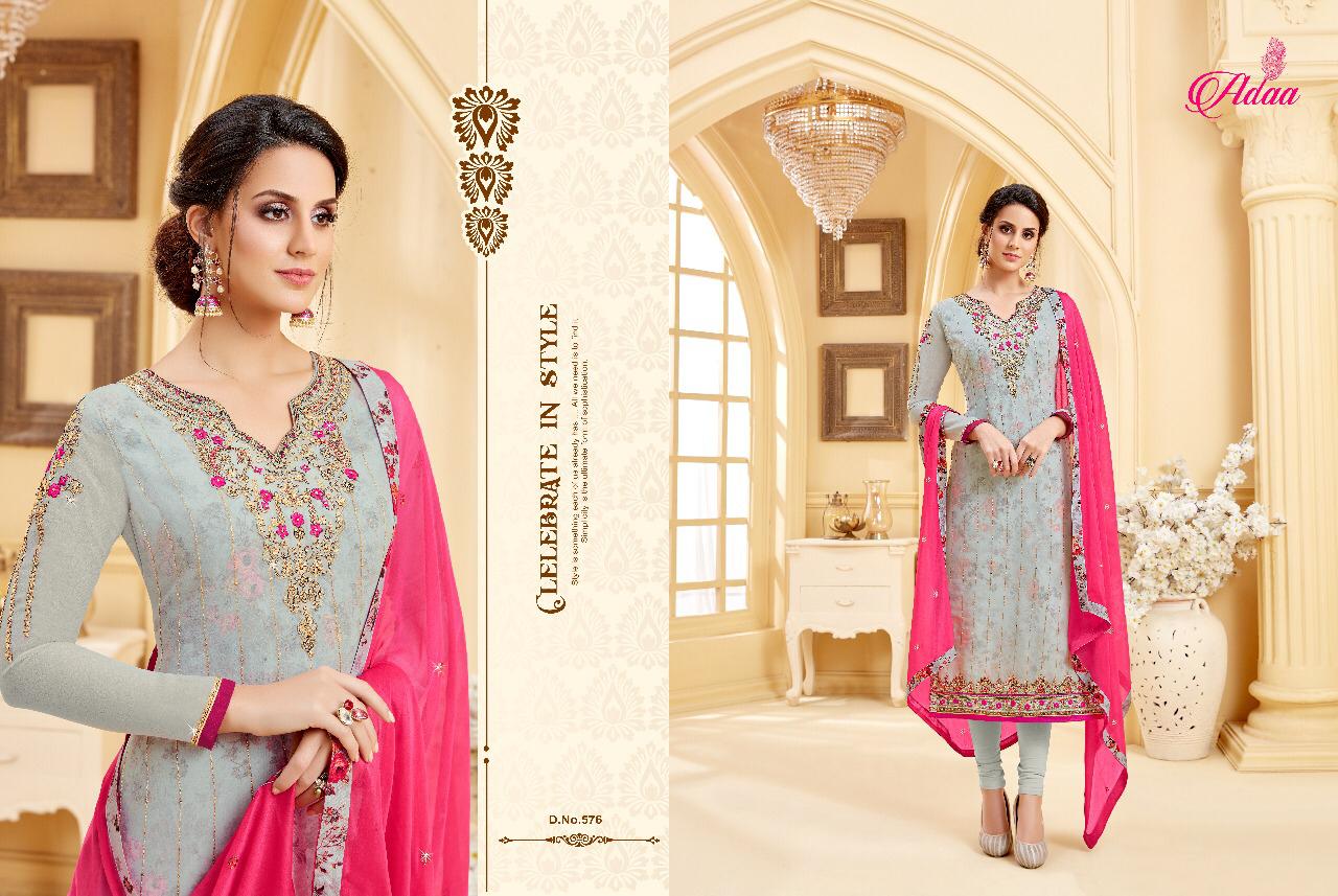 Apsara Vol-4 By Adaa 571 To 577 Series Designer Suits Collection Beautiful Stylish Fancy Colorful Party Wear & Occasional Wear Georgette Dresses At Wholesale Price