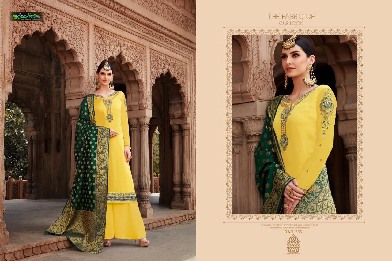 Apsara Vol-5 By Shree Shalika 581 To 587 Series Designer Festive Suits Collection Beautiful Stylish Fancy Colorful Party Wear & Occasional Wear Sartin Georgette With Embroidery Dresses At Wholesale Price