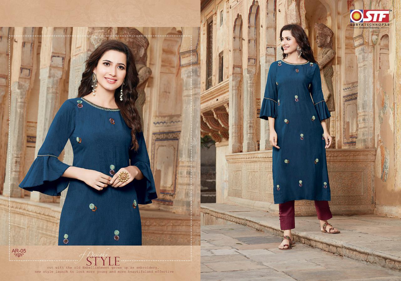 Arianna By Surya Techno Fab 01 To 06 Series Beautiful Stylish Fancy Colorful Casual Wear & Ethnic Wear & Ready To Wear Linen Melange Embroidered Kurtis At Wholesale Price