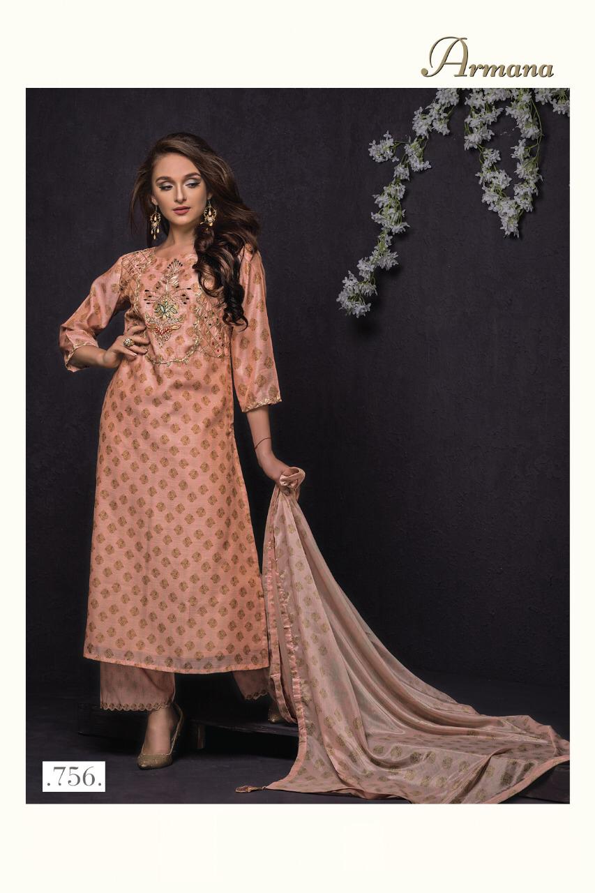 Armana By Sri 752 To 758 Series Beautiful Suits Stylish Fancy Colorful Party Wear & Occasional Wear Mono Chanderi With Aari Work Dresses At Wholesale Price