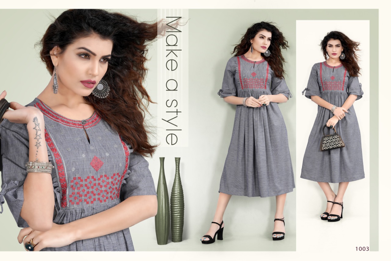 Arohi By Cygnus 1001 To 1004 Series Beautiful Stylish Fancy Colorful Casual Wear & Ethnic Wear & Ready To Wear Cotton Embroidery Kurtis At Wholesale Price