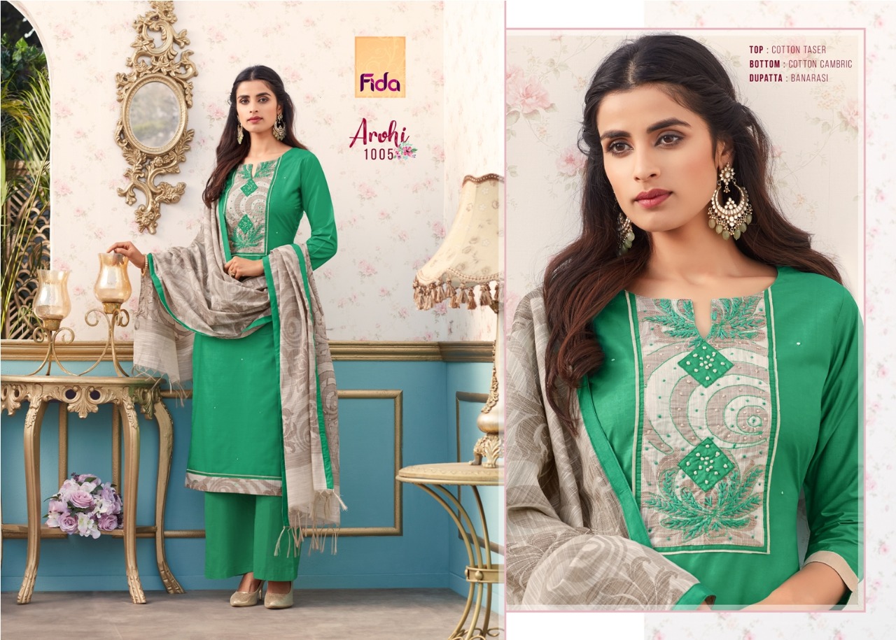 Arohi By Fida 1001 To 1006 Series Designer Suits Beautiful Stylish Fancy Colorful Party Wear & Ethnic Wear Cotton Taser Printed Dresses At Wholesale Price