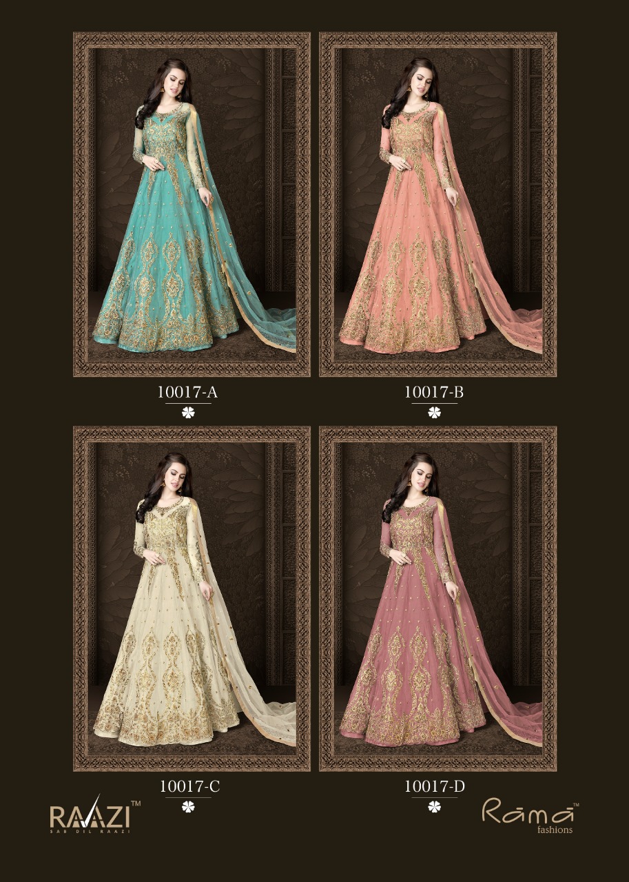 Aroos 10017 Colours By Rama Fashion 10017-a To 10017-d Series Designer Anarkali Collection Suits Beautiful Stylish Fancy Colorful Party Wear & Occasional Wear Net Embroidered Dresses At Wholesale Price