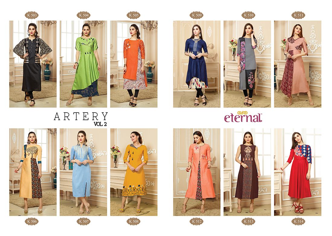 Artery Vol-2 By Eternal Fashion 503 To 514 Series Stylish Fancy Beautiful Colorful Casual Wear & Ethnic Wear Pure Cotton Jam Satin Printed Kurtis At Wholesale Price