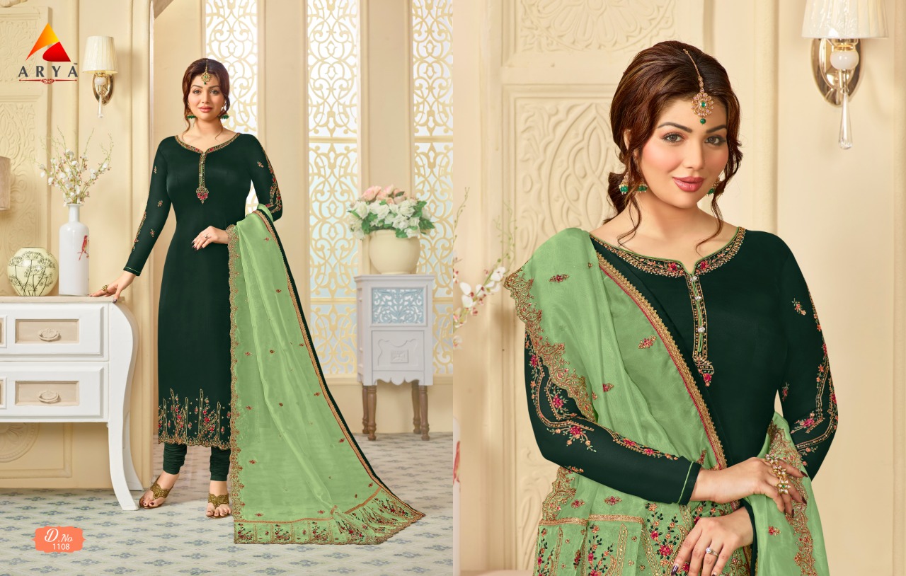 Arya Vol-1 By Arya 1101 To 1108 Series Beautiful Suits Collection Stylish Fancy Colorful Casual Wear & Ethnic Wear Satin Georgette Embroidered Dresses At Wholesale Price