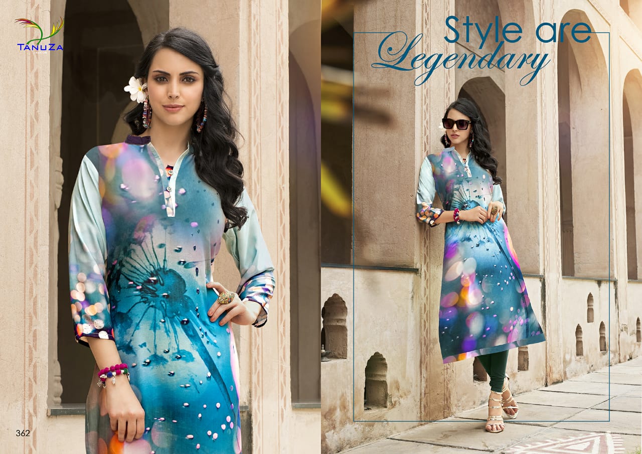 Asima By Tanuza Fashion 353 To 365 Series Stylish Fancy Beautiful Colorful Casual Wear & Ethnic Wear Poly Rayon Print Kurtis At Wholesale Price