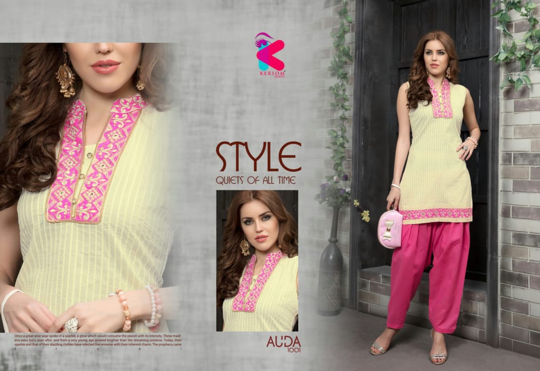 Auda By Kersom 1001 To 1011 Series Beautiful Stylish Colorful Fancy Party Wear & Ethnic Wear & Ready To Wear Cotton Lawn Kurtis With Patiyala At Wholesale Price