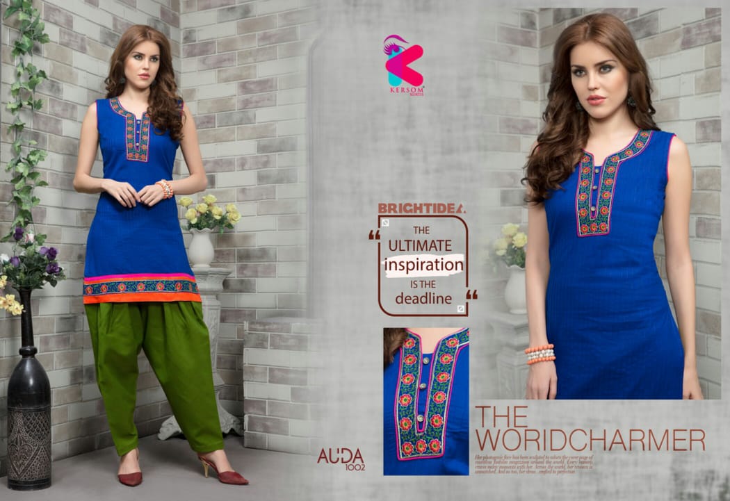 Auda By Kersom 1001 To 1011 Series Beautiful Stylish Colorful Fancy Party Wear & Ethnic Wear & Ready To Wear Cotton Lawn Kurtis With Patiyala At Wholesale Price