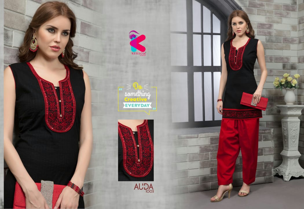 Auda By Kersom 1001 To 1011 Series Beautiful Stylish Colorful Fancy Party Wear & Ethnic Wear & Ready To Wear Cotton Lawn Kurtis With Patiyala At Wholesale Price