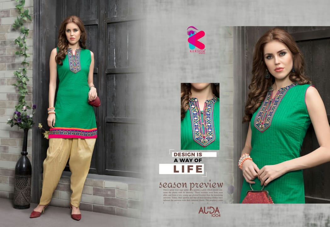 Auda By Kersom 1001 To 1011 Series Beautiful Stylish Colorful Fancy Party Wear & Ethnic Wear & Ready To Wear Cotton Lawn Kurtis With Patiyala At Wholesale Price