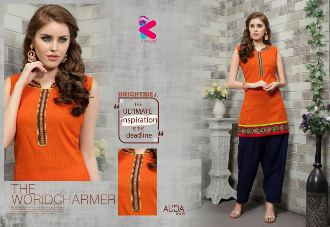 Auda By Kersom 1001 To 1011 Series Beautiful Stylish Colorful Fancy Party Wear & Ethnic Wear & Ready To Wear Cotton Lawn Kurtis With Patiyala At Wholesale Price