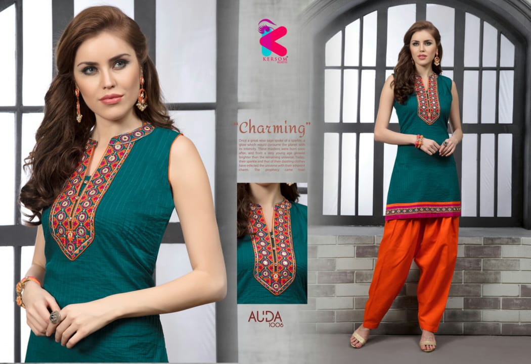 Auda By Kersom 1001 To 1011 Series Beautiful Stylish Colorful Fancy Party Wear & Ethnic Wear & Ready To Wear Cotton Lawn Kurtis With Patiyala At Wholesale Price