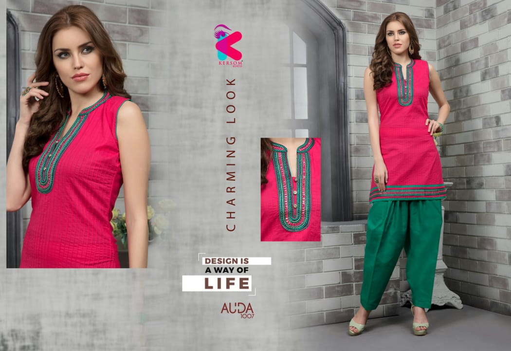 Auda By Kersom 1001 To 1011 Series Beautiful Stylish Colorful Fancy Party Wear & Ethnic Wear & Ready To Wear Cotton Lawn Kurtis With Patiyala At Wholesale Price