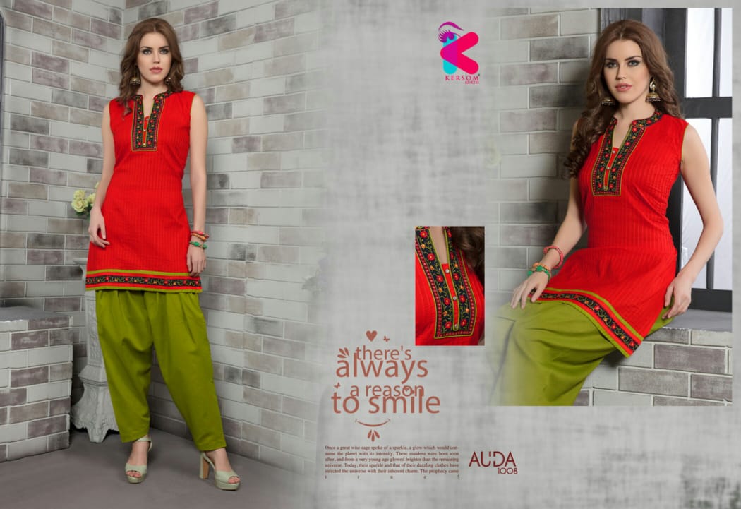 Auda By Kersom 1001 To 1011 Series Beautiful Stylish Colorful Fancy Party Wear & Ethnic Wear & Ready To Wear Cotton Lawn Kurtis With Patiyala At Wholesale Price
