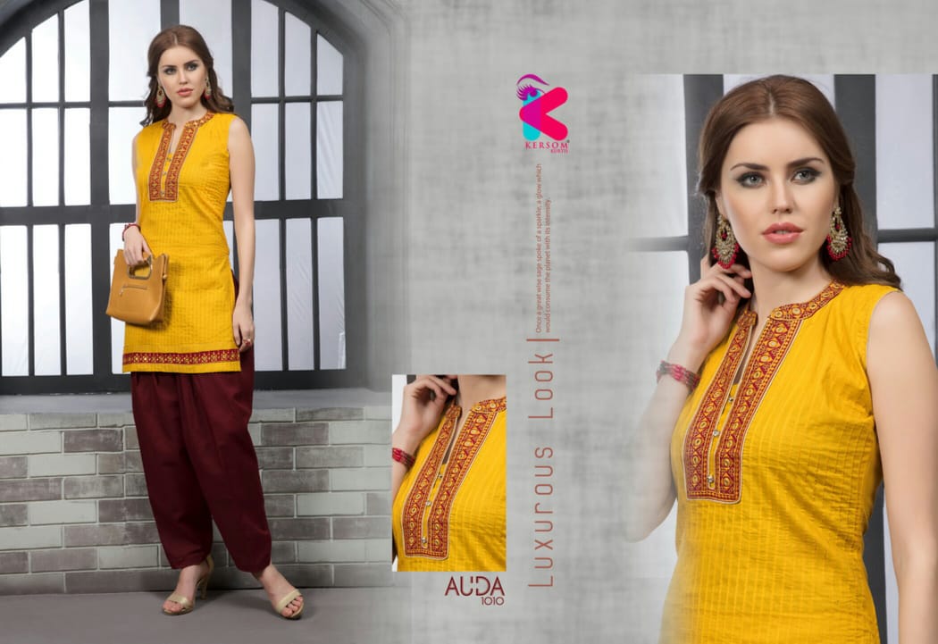 Auda By Kersom 1001 To 1011 Series Beautiful Stylish Colorful Fancy Party Wear & Ethnic Wear & Ready To Wear Cotton Lawn Kurtis With Patiyala At Wholesale Price