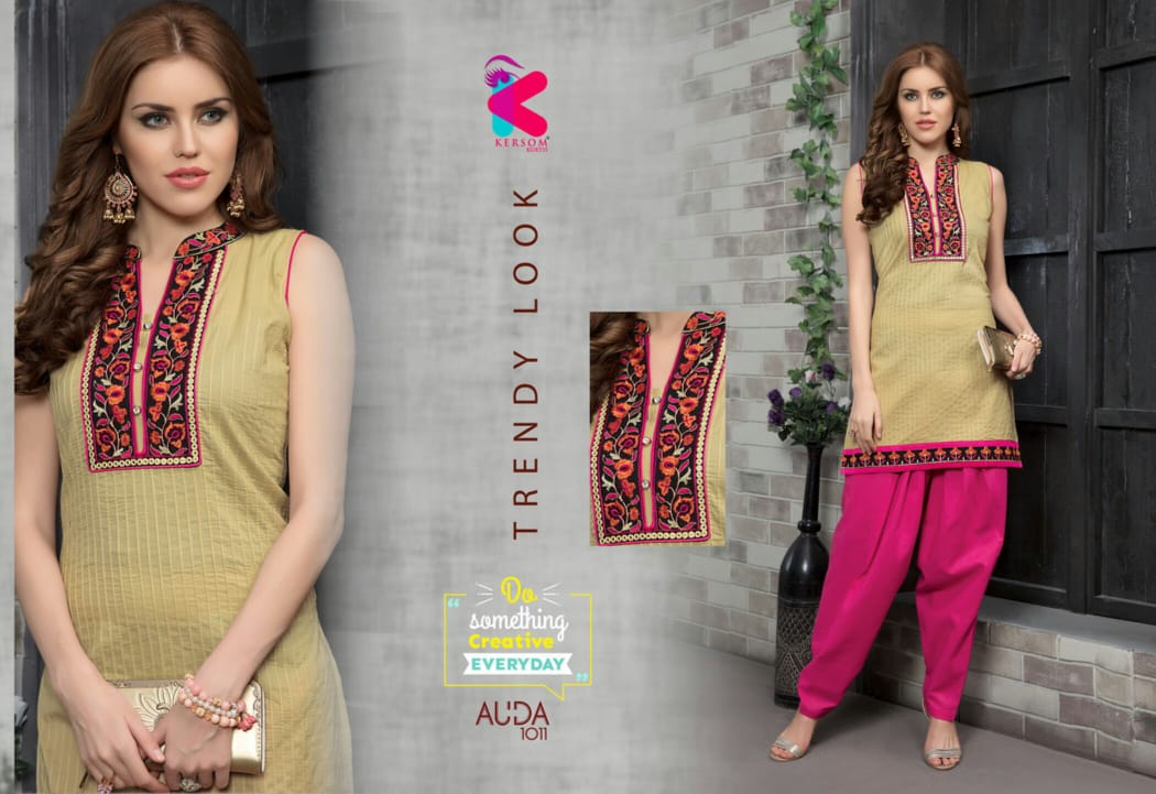Auda By Kersom 1001 To 1011 Series Beautiful Stylish Colorful Fancy Party Wear & Ethnic Wear & Ready To Wear Cotton Lawn Kurtis With Patiyala At Wholesale Price