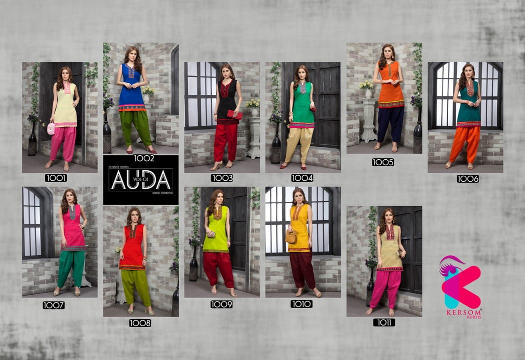 Auda By Kersom 1001 To 1011 Series Beautiful Stylish Colorful Fancy Party Wear & Ethnic Wear & Ready To Wear Cotton Lawn Kurtis With Patiyala At Wholesale Price