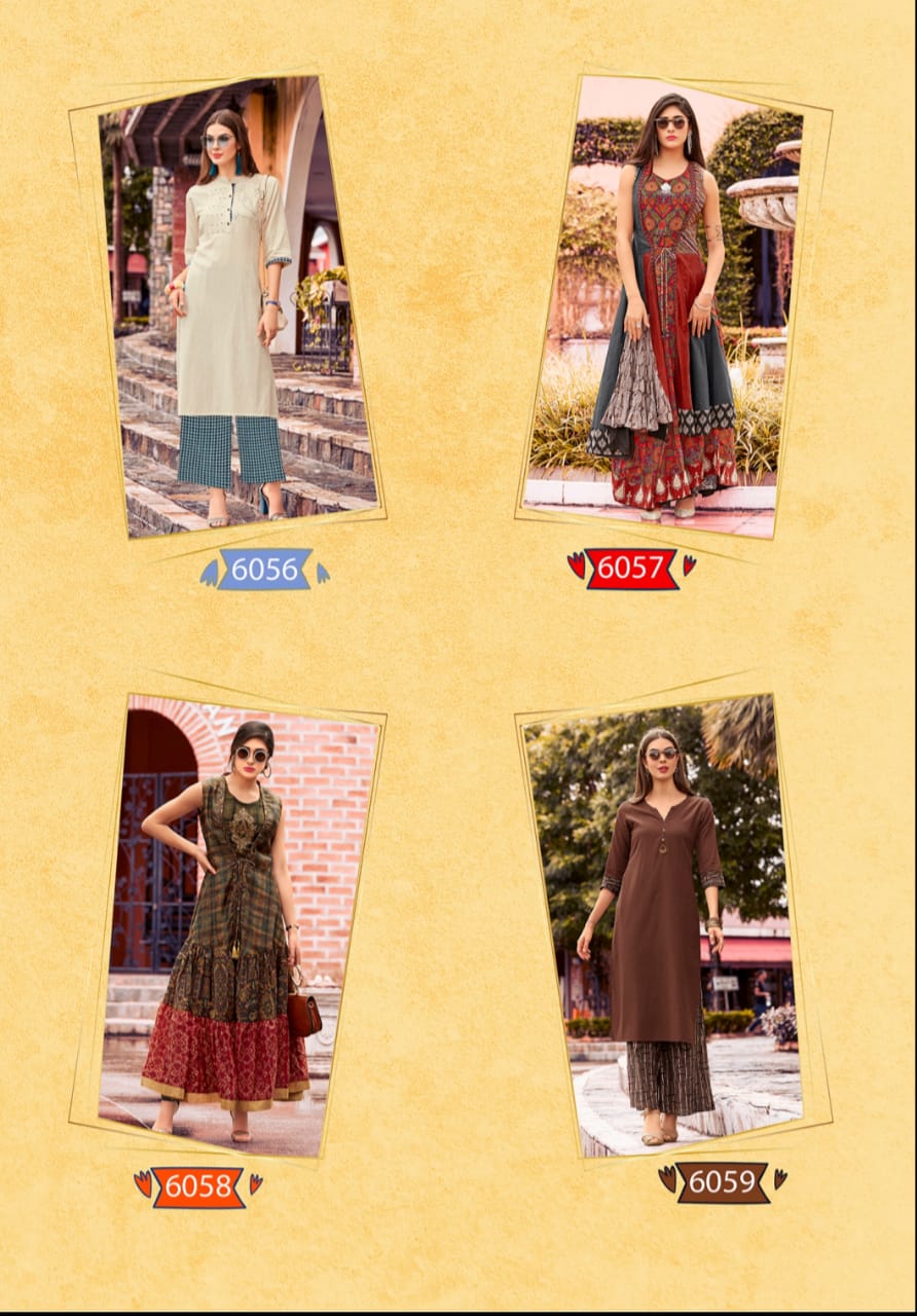 Aura By Geeta Tex 6052 To 6059 Series Beautiful Colorful Stylish Fancy Casual Wear & Ethnic Wear & Ready To Wear Rayon Kurtis At Wholesale Price