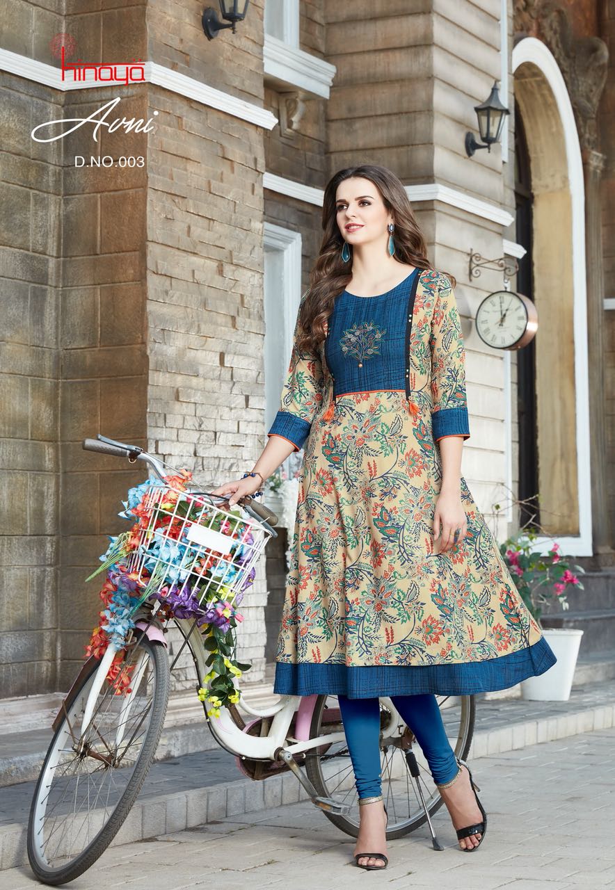 Avni By Kaamiri 001 To 011 Series Beautiful Stylish Fancy Colorful Casual Wear & Ethnic Wear Heavy Rayon Printed & Embroidered Kurtis At Wholesale Price