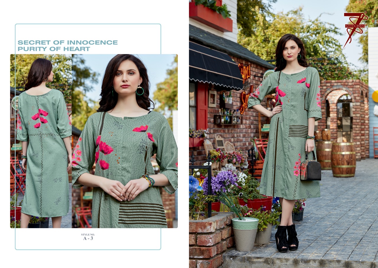 Azara By 7 Stitches 1 To 6 Series Beautiful Colorful Stylish Fancy Casual Wear & Ethnic Wear & Ready To Wear Pure Rayon Digital Printed Kurtis At Wholesale Price