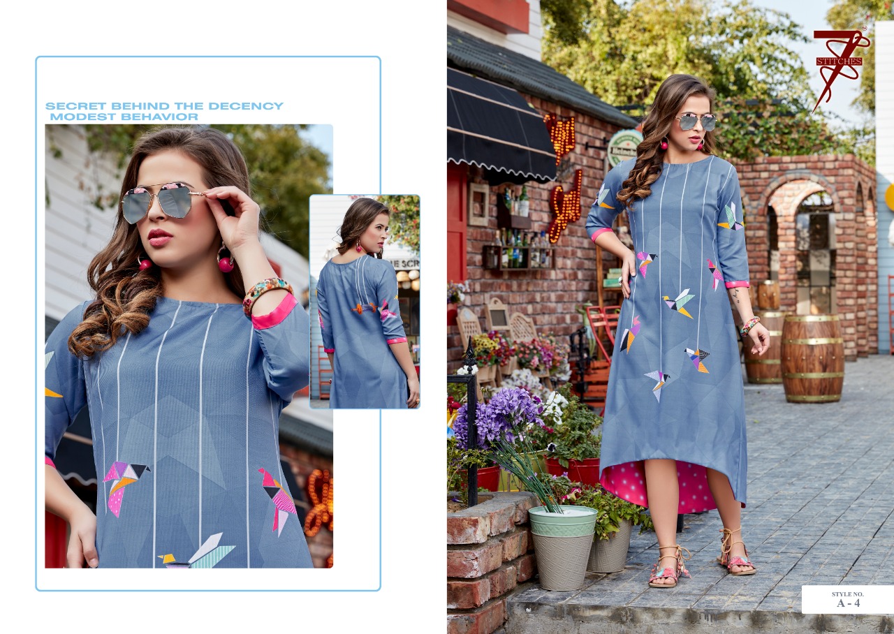 Azara By 7 Stitches 1 To 6 Series Beautiful Colorful Stylish Fancy Casual Wear & Ethnic Wear & Ready To Wear Pure Rayon Digital Printed Kurtis At Wholesale Price
