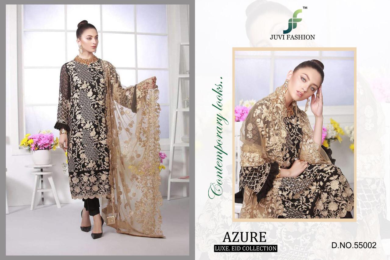 Azure Lux Eid Collection By Juvi Fashion 55001 To 55006 Series Pakistani Stylish Beautiful Colourful Printed & Embroidered Party Wear & Occasional Wear Soft Net With Heavy Embroidery Dresses At Wholesale Price