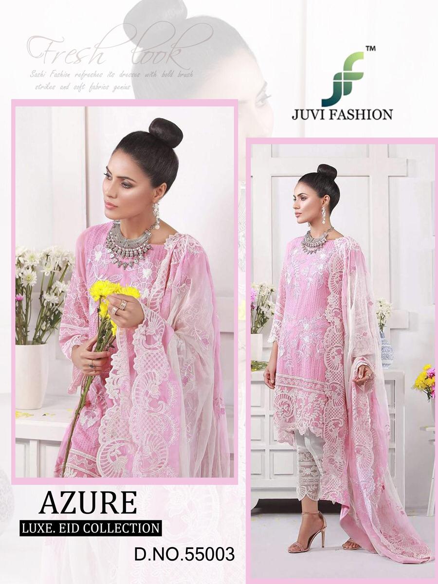 Azure Lux Eid Collection By Juvi Fashion 55001 To 55006 Series Pakistani Stylish Beautiful Colourful Printed & Embroidered Party Wear & Occasional Wear Soft Net With Heavy Embroidery Dresses At Wholesale Price