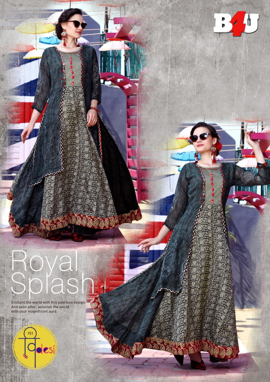 B4U VDESI - Rayon And Chanderi fabric digital print party-wear gowns with  hand work - Salwar Kameez Wholesaler | Kurtis Wholesaler | Sarees