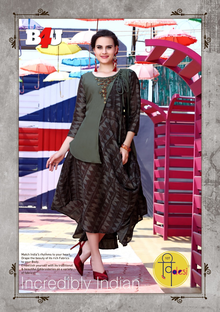 B4u By Vdesi 101 To 108 Series Designer Beautiful Stylish Colorful Fancy Beautiful Party Wear & Ethnic Wear Pure Cotton Kurtis At Wholesale Price