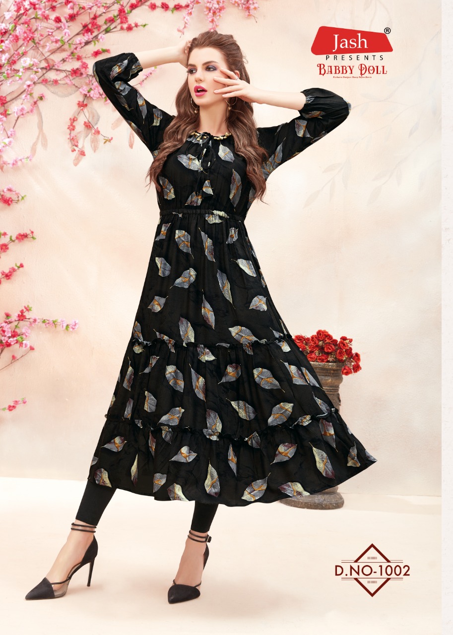 Babby Doll Vol-1 By Jash Enterprise 1001 To 1010 Series Beautiful Stylish Fancy Colorful Casual Wear & Ethnic Wear & Ready To Wear Heavy Rayon Printed Kurtis At Wholesale Price