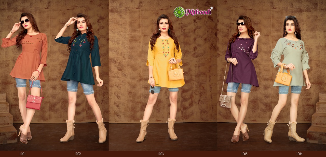 Baby Doll Vol-2 By Mithoodi 1001 To 1005 Series Beautiful Stylish Fancy Colorful Casual Wear & Ethnic Wear Maya Slub Embroidered Tops At Wholesale Price