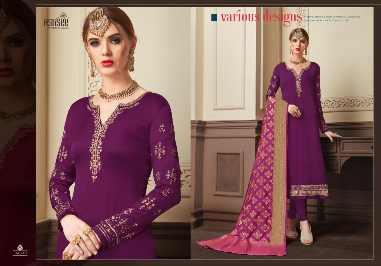 Banaras Vol-2 By Ashsee 7001 To 7006 Series Designer Wedding Collection Beautiful Stylish Fancy Colorful Party Wear & Occasional Wear Satin Georgette With Work Dresses At Wholesale Price