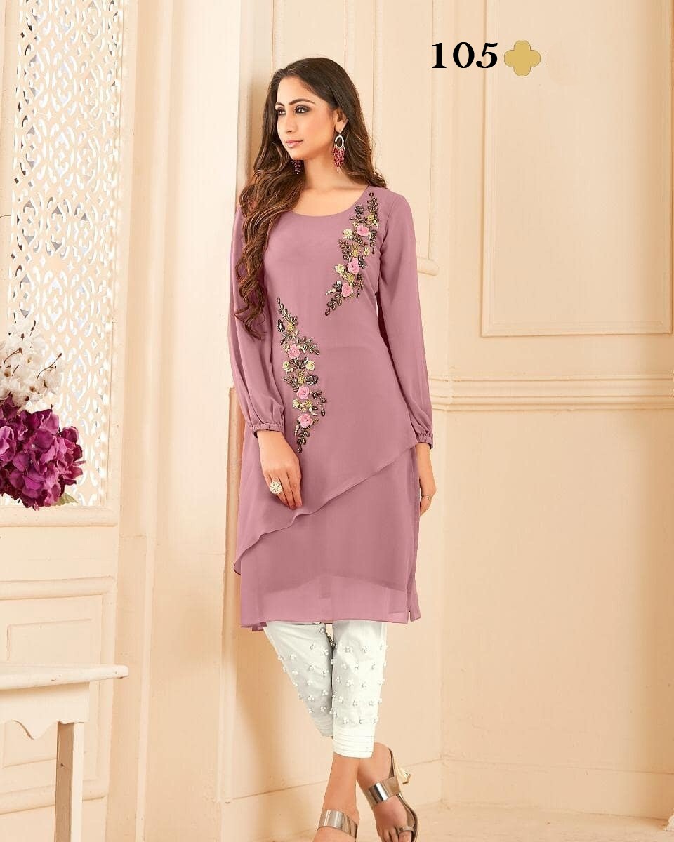 Barbara By Kaamiri 101 To 106 Series Stylish Fancy Beautiful Colorful Casual Wear & Ethnic Wear Heavy Georgette Kurtis At Wholesale Price