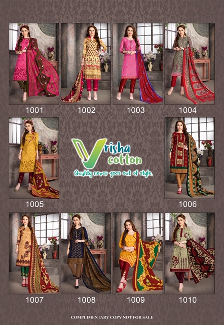 Barbie Vol-1 By Vrisha Cottton 1001 To 1010 Series Beautiful Pakistani Suits Stylish Fancy Colorful Party Wear & Ethnic Wear Cotton Printed Dresses At Wholesale Price